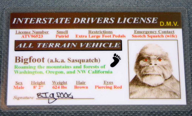 Laminated Bigfoot Driver's License